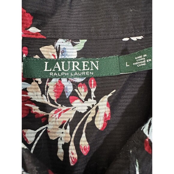 Lauren Ralph Lauren Blouse Size Large Floral Button Down Cotton Semi-Sheer Top - Picture 3 of 11